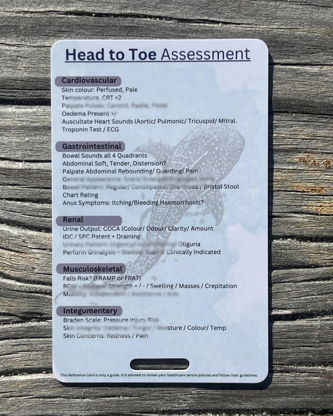 Head to Toe Assessment Reference Card – The Nurse Deck